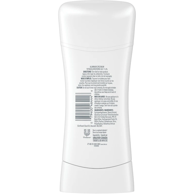 Antiperspirant Stick Dove Clear Finish protection antibactérienne contre les odeurs 74 GR
