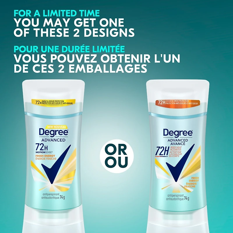 Antisudorifique Degree for Women Énergie fraîche protection antibactérienne contre les odeurs 74 g