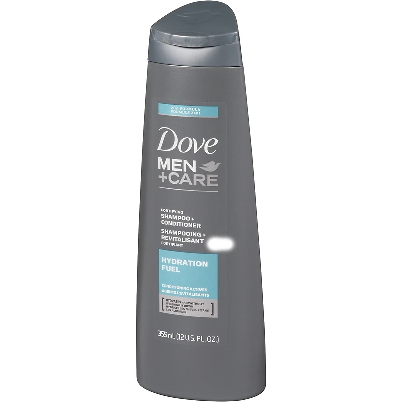Dove Men+Care 2 in 1 Shampoo and Conditioner with conditioning actives Hydration Fuel fortifies with every wash 355 ml