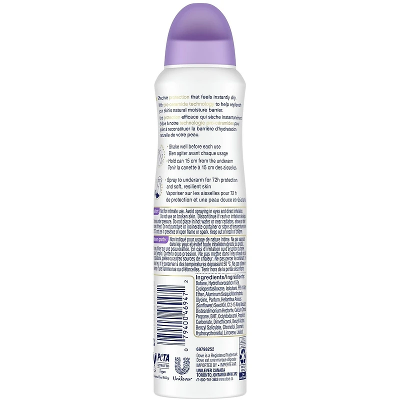 Advanced Care Lavender Scent Dry Spray Antiperspirant Deodorant for Women with Pro-Ceramide Technology for Soft, Resilient Skin