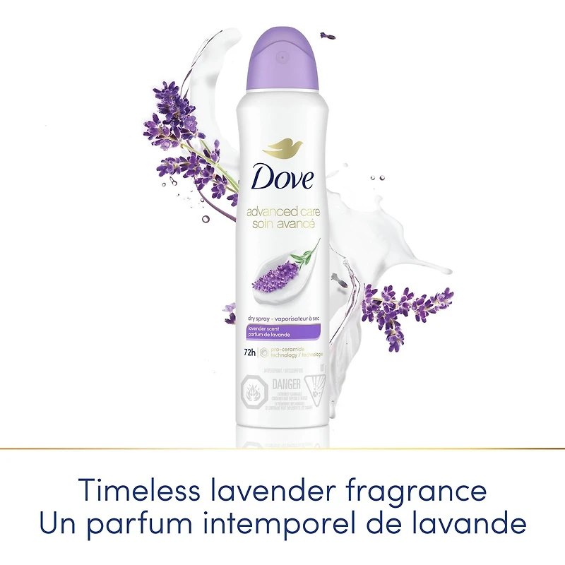 Advanced Care Lavender Scent Dry Spray Antiperspirant Deodorant for Women with Pro-Ceramide Technology for Soft, Resilient Skin