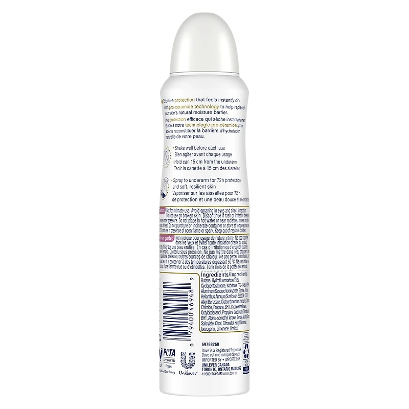 Antisudorifique vaporisateur à sec Dove Nourishing Secrets Parfum fleur de lotus protection antibactérienne contre les odeurs 107 g