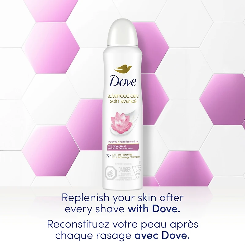 Antisudorifique vaporisateur à sec Dove Nourishing Secrets Parfum fleur de lotus protection antibactérienne contre les odeurs 107 g