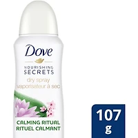 Antisudorifique en vaporisateur à sec pour femmes Dove Nourishing Secrets Nénuphar et Fleur de Cerisier 48 h de protection contre les odeurs et la transpiration 107 g