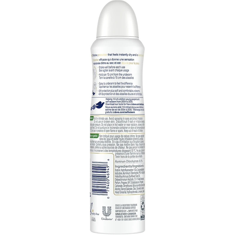 Antisudorifique en vaporisateur à sec pour femmes Dove Nourishing Secrets Nénuphar et Fleur de Cerisier 48 h de protection contre les odeurs et la transpiration 107 g
