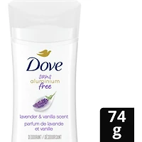 Désodorisant en Bâton pour 48 h de protection contre les odeurs Dove 0 % Aluminium Parfum de Lavande et Vanille désodorisant sans aluminium pour des aisselles lisses