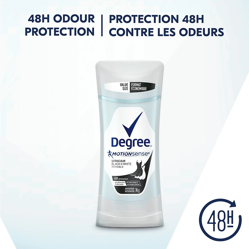 Antisudorifique en bâton pour une protection de 48 h contre les odeurs Degree for Women Ultraclear Black+White protection antibactérienne contre les odeurs 74 g