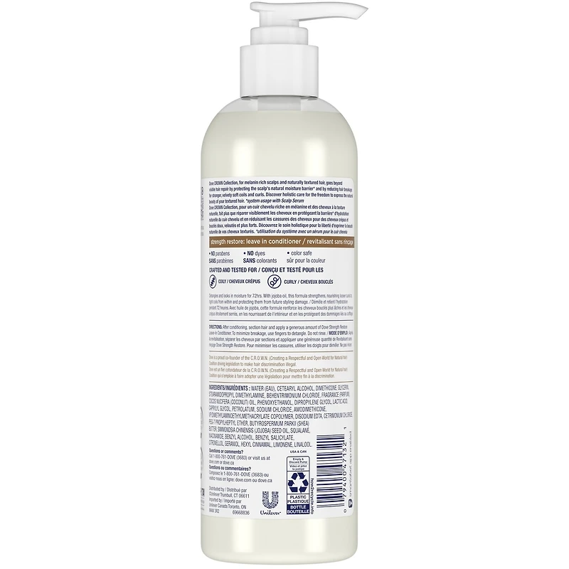 Revitalisant Sans Rinçage pour les cheveux crépus et bouclés CROWN Collection Strength Restore avec vitamine B3 et huile de jojoba