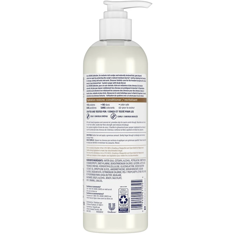 Revitalisant pour les cheveux crépus et bouclés CROWN Collection Hydration Restore avec squalane végétal et huile de coco