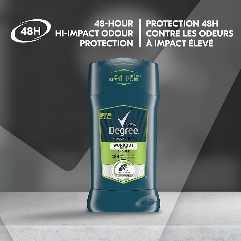 Antisudorifique en bâton pour une protection de 48 h contre les odeurs Degree Men Workout Endure protection antibactérienne contre les odeurs 76 g