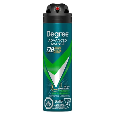 Antisudorifique en vaporisateur à sec pour une haute protection de 48 h Degree Men Workout Endure protection antibactérienne contre les odeurs 107 g