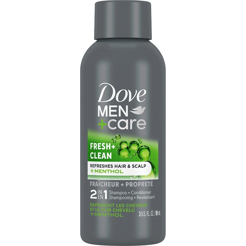 Dove Men+Care 2 in 1 Shampoo and Conditioner for daily use Fresh and Clean with caffeine and menthol 89mL