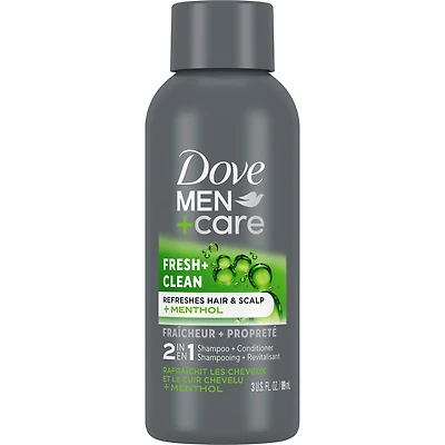 Dove Men+Care 2 in 1 Shampoo and Conditioner for daily use Fresh and Clean with caffeine and menthol 89mL