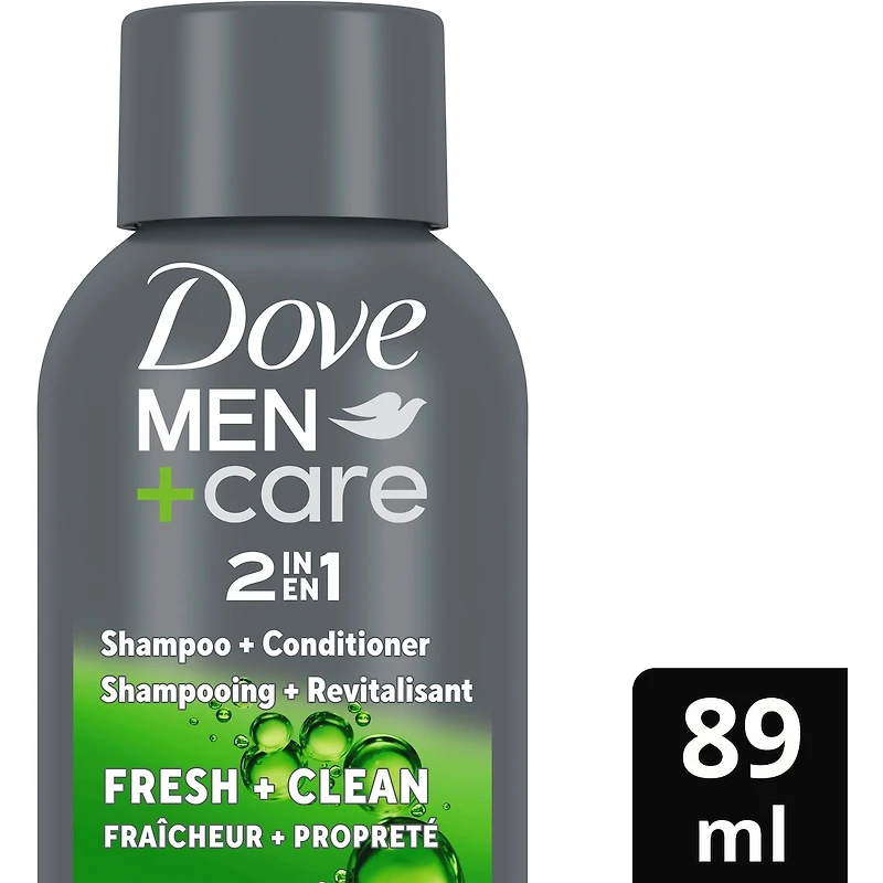 Dove Men+Care 2 in 1 Shampoo and Conditioner for daily use Fresh and Clean with caffeine and menthol 89mL