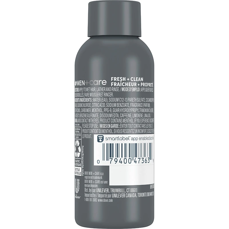 Dove Men+Care 2 in 1 Shampoo and Conditioner for daily use Fresh and Clean with caffeine and menthol 89mL