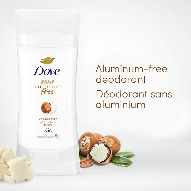 Désodorisant en Bâton pour 48 h de protection contre les odeurs Dove 0 % Aluminium Beurre de karité désodorisant sans aluminium pour des aisselles lisses 74 g