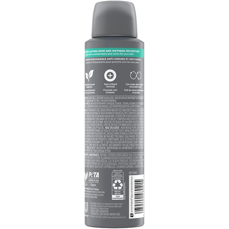 Dove Men+Care  Antiperspirant Dry Spray for 48 Hour Sweat and Odour Protection Eucalyptus + Birch Antiperspirant + Deodorant for Men 107g