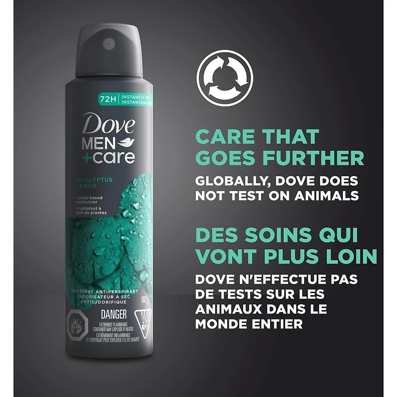 Dove Men+Care  Antiperspirant Dry Spray for 48 Hour Sweat and Odour Protection Eucalyptus + Birch Antiperspirant + Deodorant for Men 107g