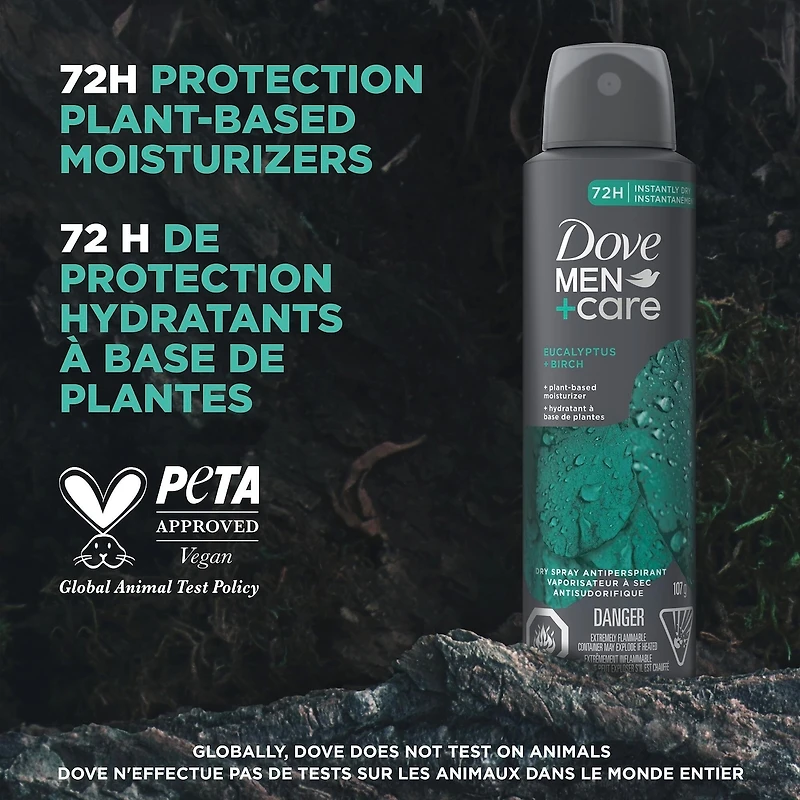 Dove Men+Care  Antiperspirant Dry Spray for 48 Hour Sweat and Odour Protection Eucalyptus + Birch Antiperspirant + Deodorant for Men 107g