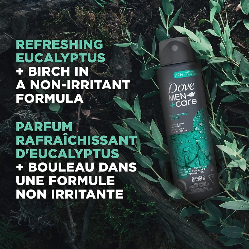 Dove Men+Care  Antiperspirant Dry Spray for 48 Hour Sweat and Odour Protection Eucalyptus + Birch Antiperspirant + Deodorant for Men 107g