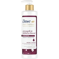 Shampooing pour cheveux fins et clairsemés Dove Hair Therapy Strength & Fullness Boost 0 % sulfates pour des cheveux visiblement 2X plus amples et plus épais 400 ml