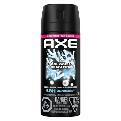 AXE  Deodorant Body Spray Long lasting odour protection with 48 hour light & refreshing scent Cool Ocean men’s deodorant formulated without aluminum 113 g