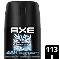 AXE  Deodorant Body Spray Long lasting odour protection with 48 hour light & refreshing scent Cool Ocean men’s deodorant formulated without aluminum 113 g