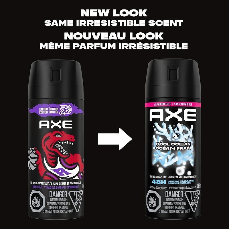 AXE  Deodorant Body Spray Long lasting odour protection with 48 hour light & refreshing scent Cool Ocean men’s deodorant formulated without aluminum 113 g