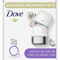 Ensemble de départ de Désodorisant rechargeable pour 48 h de protection anti-odeurs Dove 0 % Aluminium Coconut & Pink Jasmine désodorisant sans aluminium pour femmes 32 g