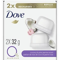 Recharges de Désodorisant pour 48 h de protection anti-odeurs Dove 0 % Aluminium Coconut & Pink Jasmine désodorisant sans aluminium pour femmes 32 g Lot de 2