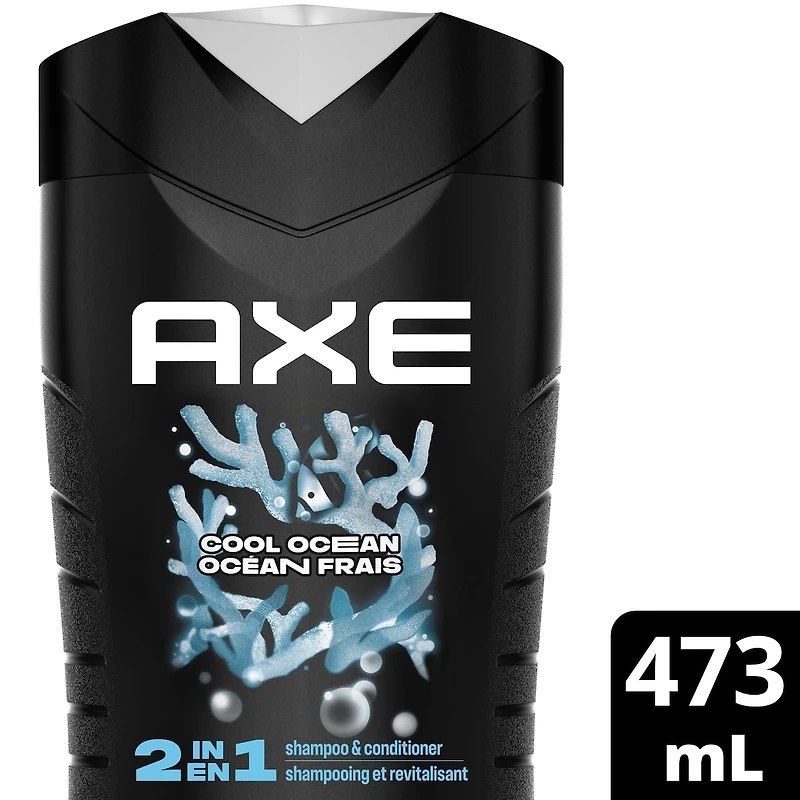 AXE 2 in 1 Shampoo & Conditioner for clean and smooth men's hair Cool Ocean made with menthol 473 ml