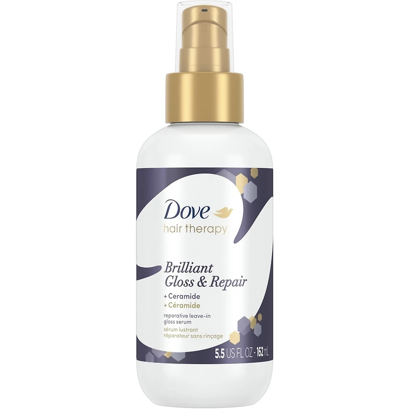 Dove Hair Therapy Leave-In Hair Serum for brilliant shine & healthy smoothness Brilliant Gloss & Repair hair care for damaged and colour-treated hair 162 ml