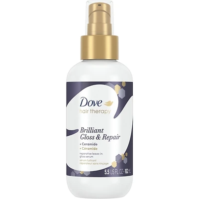 Dove Hair Therapy Leave-In Hair Serum for brilliant shine & healthy smoothness Brilliant Gloss & Repair hair care for damaged and colour-treated hair 162 ml