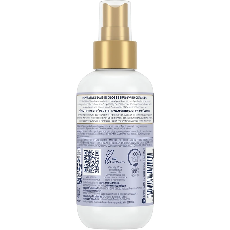 Dove Hair Therapy Leave-In Hair Serum for brilliant shine & healthy smoothness Brilliant Gloss & Repair hair care for damaged and colour-treated hair 162 ml