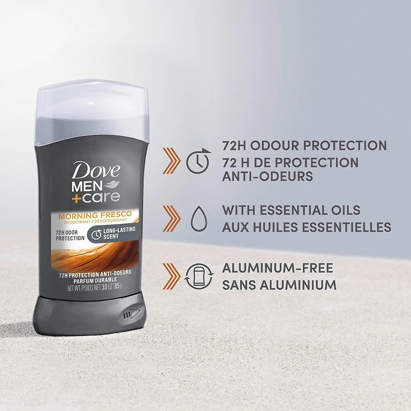 Dove Men+Care  Deodorant Stick aluminum-free deodorant formula for 72H odour protection Morning Fresco with essential oils & ¼ moisturizing cream 85 g