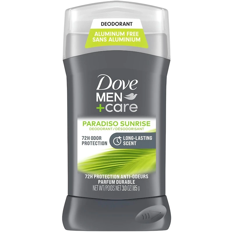 Désodorisant en Bâton formule sans aluminium pour 72 h de protection anti-odeurs Dove Men+Care  Paradiso Sunrise avec huiles essentielles et ¼ de crème hydratante