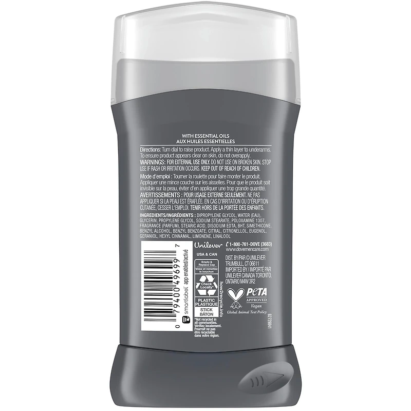 Désodorisant en Bâton formule sans aluminium pour 72 h de protection anti-odeurs Dove Men+Care  Paradiso Sunrise avec huiles essentielles et ¼ de crème hydratante