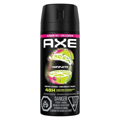 Atomiseur Corporel Désodorisant pour une protection longue durée contre les odeurs AXE Infinite Pamplemousse et Patchouli formulé sans aluminium