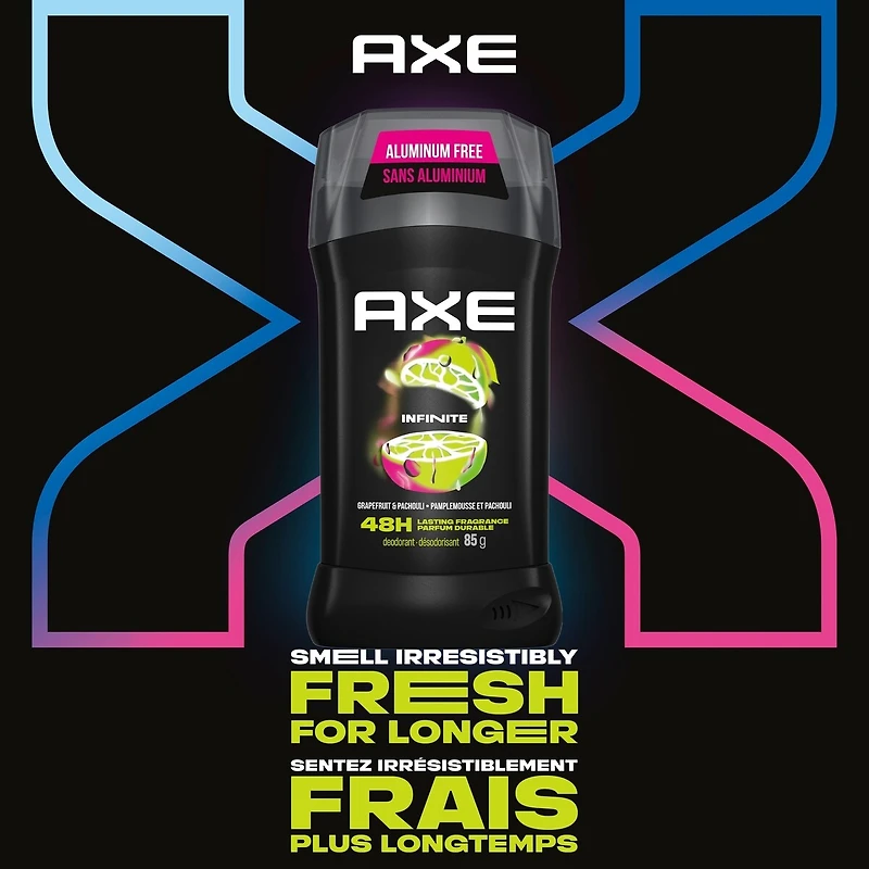 Désodorisant en Bâton pour une protection longue durée contre les odeurs AXE Infinite Pamplemousse et Patchouli formulé sans aluminium