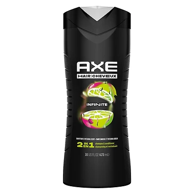 Shampooing et Revitalisant 2 en 1 pour des cheveux irrésistiblement doux au toucher AXE Hair Infinite Clean & Fresh shampooing et revitalisant tout-en-un dans une bouteille recyclée à 100 % 473 ml