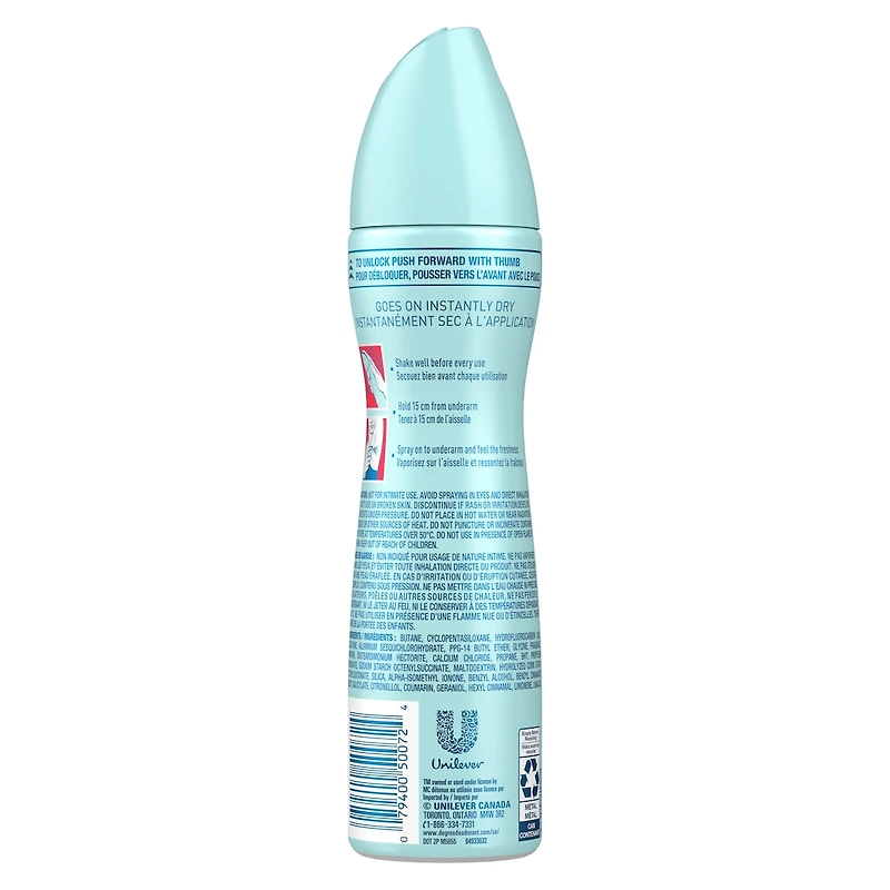Antisudorifique en Vaporisateur à Sec pour femmes avec 72 h de protection contre les odeurs et la transpiration Degree Advanced Sans Arrêt avec technologie MotionSense®