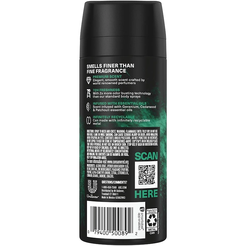 Fine Fragrance Collection Premium Body Spray for Men Green Geranium deodorant with 72H odour protection and freshness Infused with Geranium, Cedar, and Patchouli Essential Oils