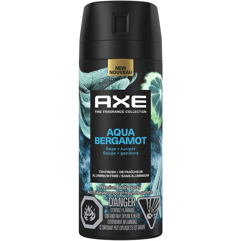 Fine Fragrance Collection Premium Body Spray for Men Aqua Bergamot deodorant with 72H odour protection and freshness infused with juniper, bergamot, and sage essential oils