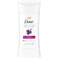 Antisudorifique en Bâton pour 48 h de protection contre la transpiration et les odeurs Dove Advanced Care Baie d'Açaï et Fleur de Lotus formule non irritante sans alcool éthanol