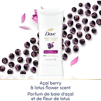 Antisudorifique en Bâton pour 48 h de protection contre la transpiration et les odeurs Dove Advanced Care Baie d'Açaï et Fleur de Lotus formule non irritante sans alcool éthanol