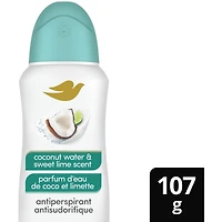 Antisudorifique 72 h parfum d'eau de coco et limette Dove Soin Avancé vaporisateur à sec pour femme avec 1/4 d'hydratants pour des aisselles douces et lisses