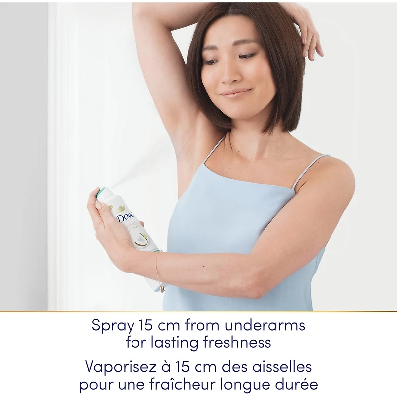 Antisudorifique 72 h parfum d'eau de coco et limette Dove Soin Avancé vaporisateur à sec pour femme avec 1/4 d'hydratants pour des aisselles douces et lisses