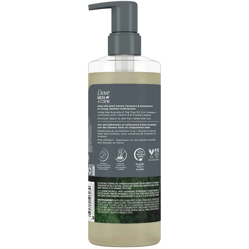Shampooing + Revitalisant 2 en 1 avec nettoyants et hydratants à base de plantes Men+Care Fortifiant Avocat et Huile de Théier pour des cheveux forts et d'apparence saine