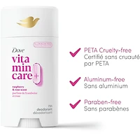 Vitamin Care+ Désodorisant sans Aluminium parfum de framboise et rose 72 h de protection anti-odeur respirante avec vitamines B3 + E