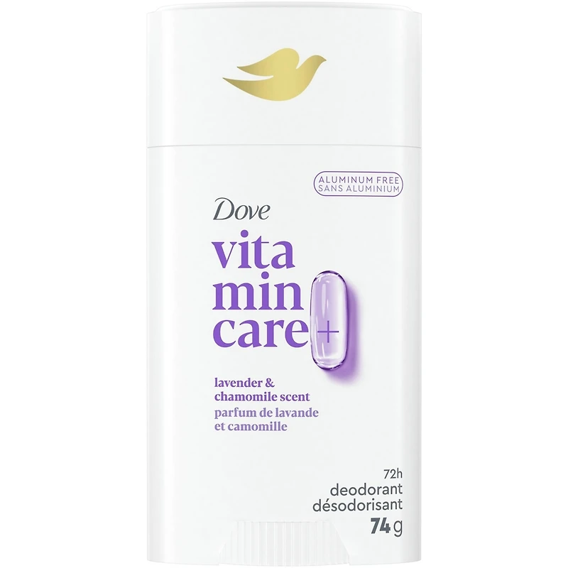 Désodorisant Sans Aluminium Parfum de Lavande et Camomille Dove Vitamin Care+ 72 h de protection anti-odeur respirante avec vitamines B3 + E
